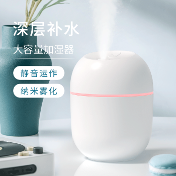 倍呵加湿器卧室迷你家用办公室桌面车载低噪上加水小型usb空气加湿器水滴白色插电款	